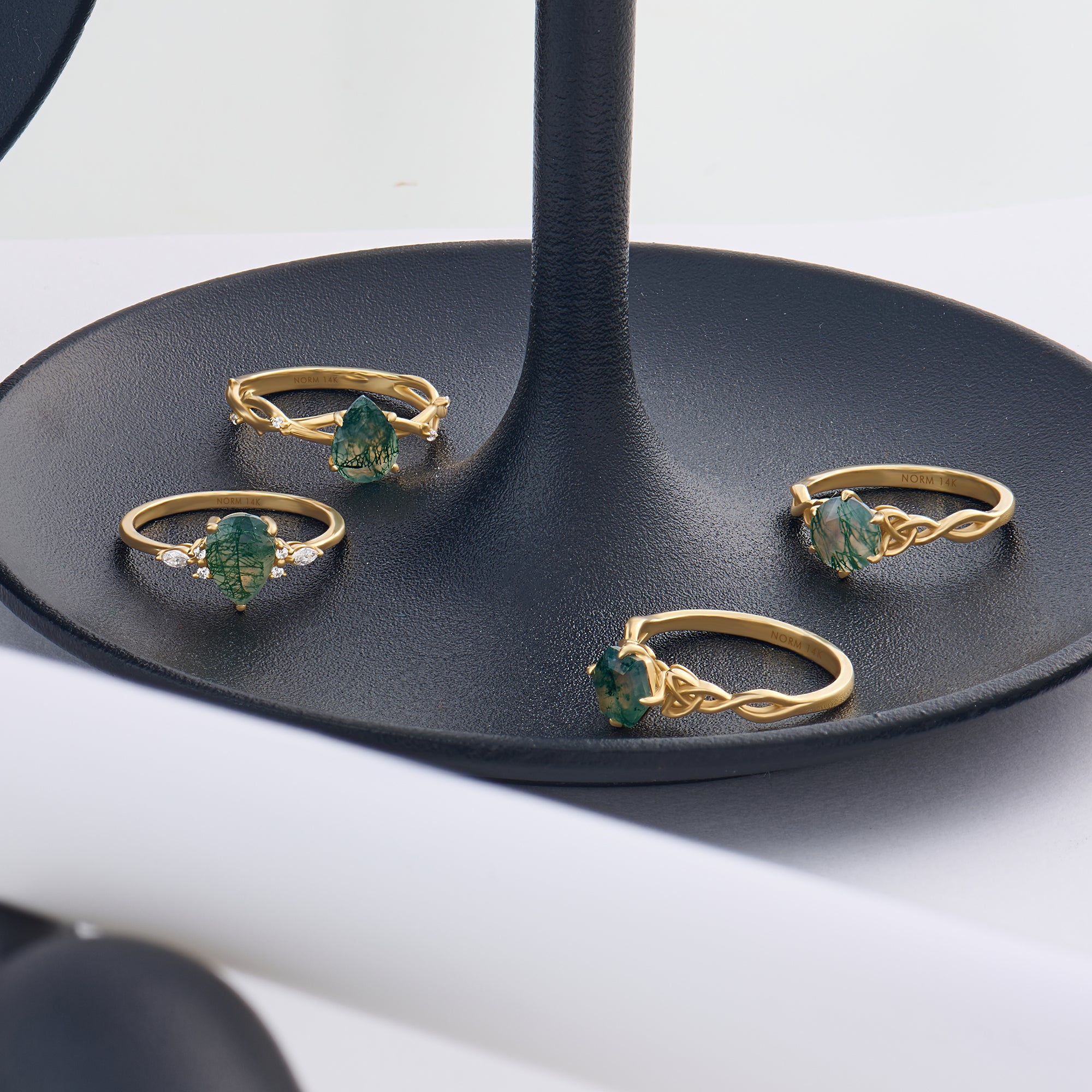 14K Real Gold Moss Agate Celtic Inspired Engagement Ring