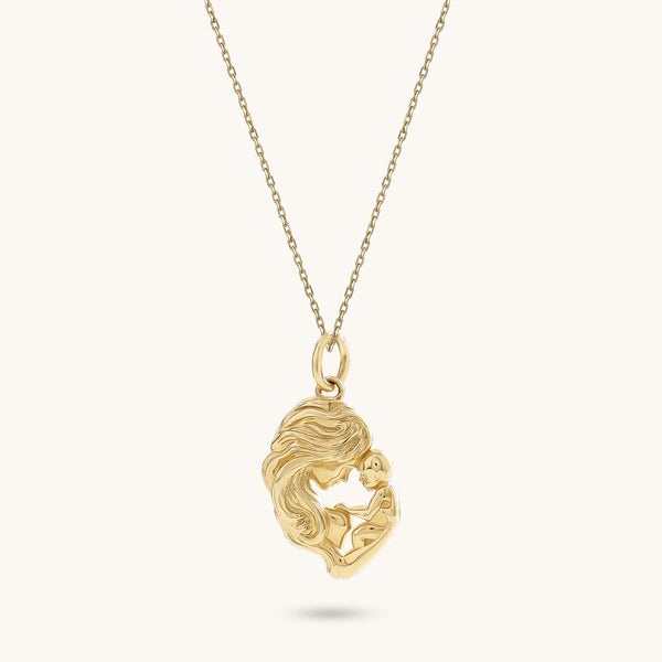 Mother & Baby Necklace in 14k Real Yellow Gold