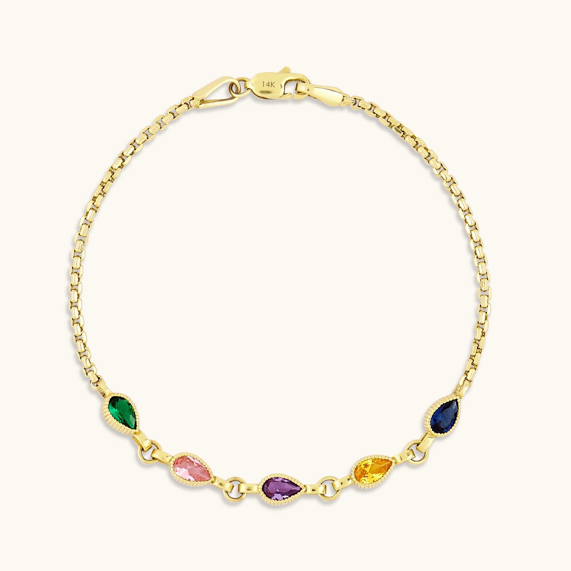 14K Solid Gold Pear-Cut Multi-Birthstone Bracelet