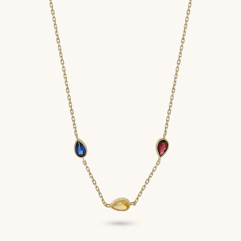 Multi-Birthstone Necklace in 14k Real Yellow Gold