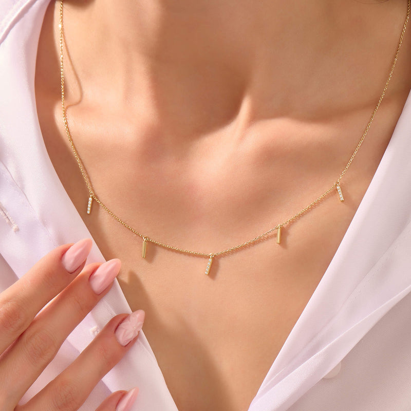 Women's Multi Bar Station Necklace in 14K Gold