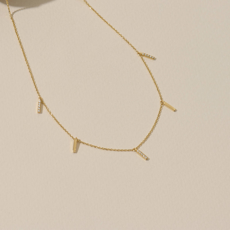 14K Solid Yellow Gold Multi Bar Necklace