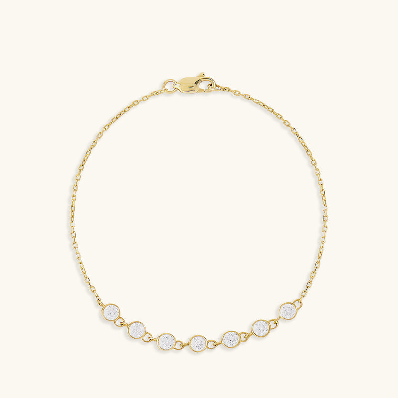 14K Solid Gold Bezel Pave Chain Bracelet for Women