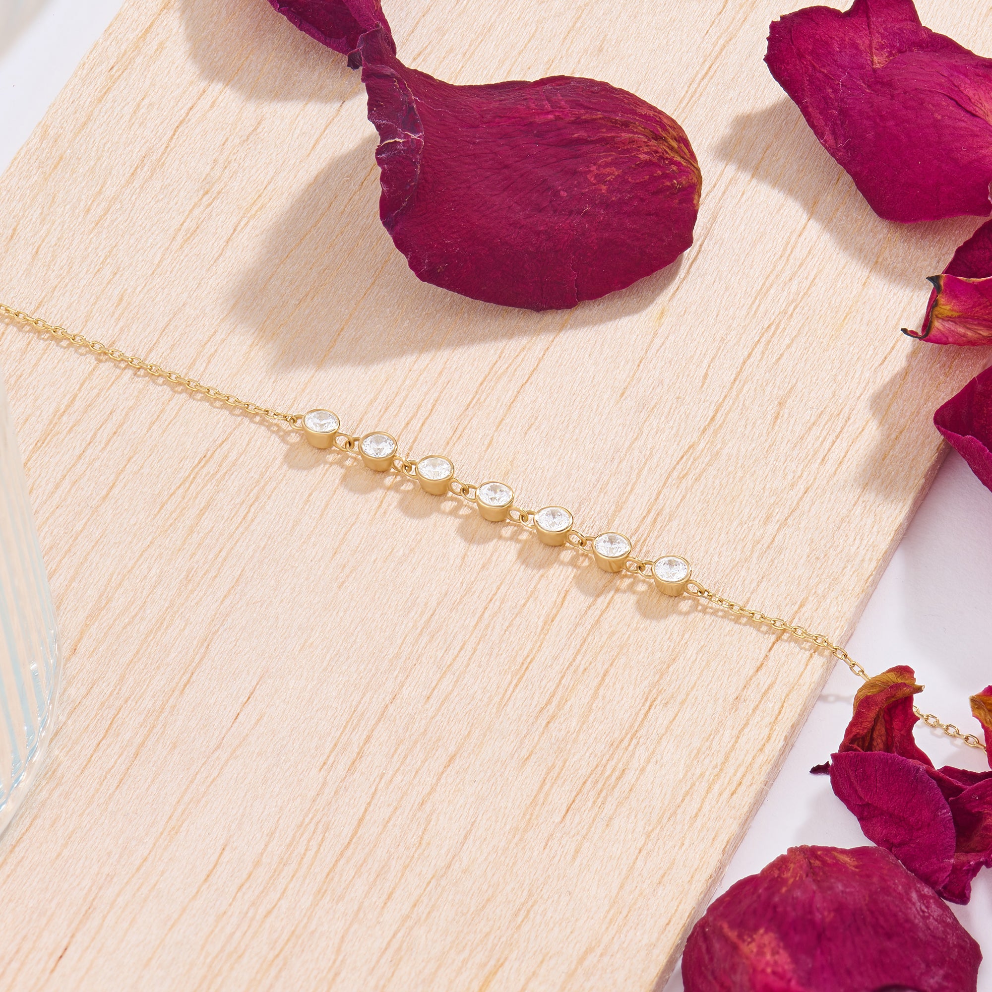 Women's 14K Gold Multi Bezel Chain Bracelet