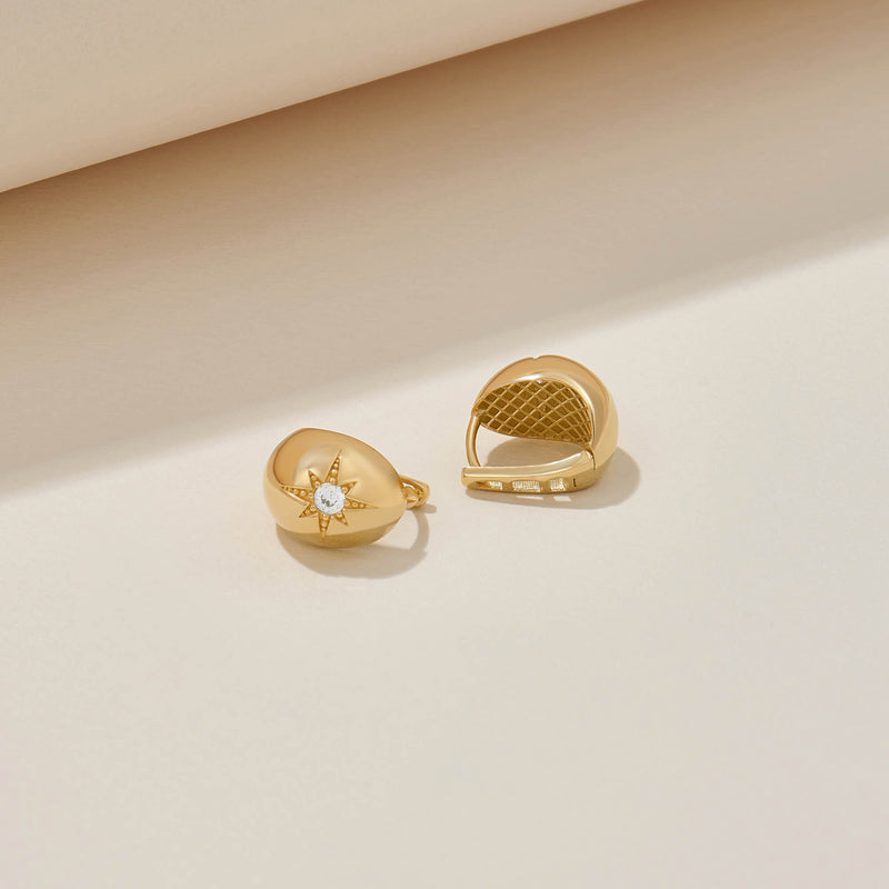 North Star Dome Huggie Earrings in Solid Gold