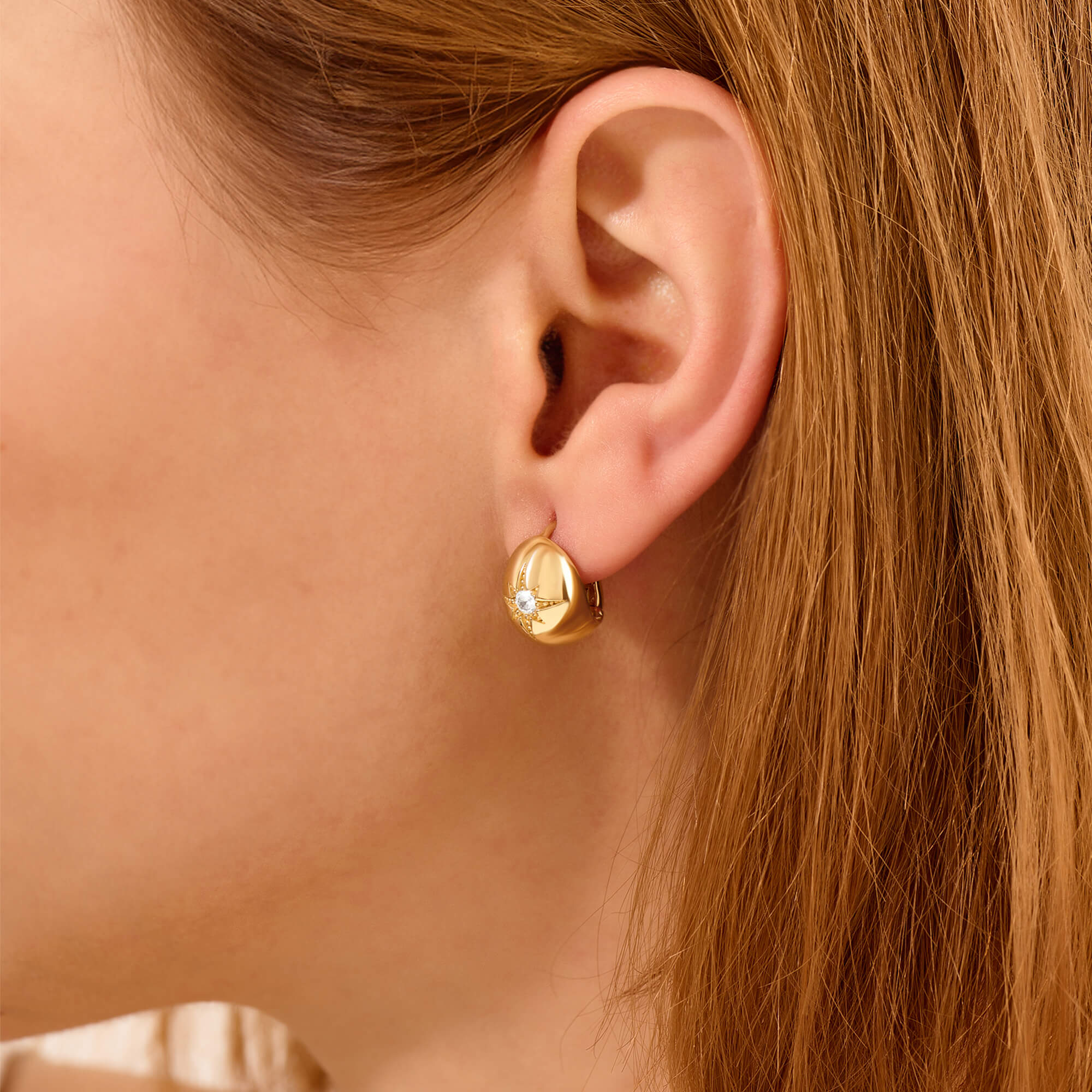 North Star Dome Huggie Earrings in 14K Yellow Gold
