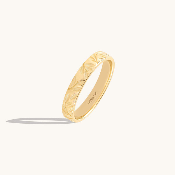 Olive Branch Wedding Band Ring in 14K Solid Gold