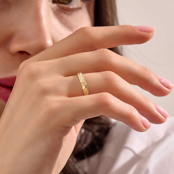 Women's Olive Branch Wedding Band Ring in 14K Real Gold