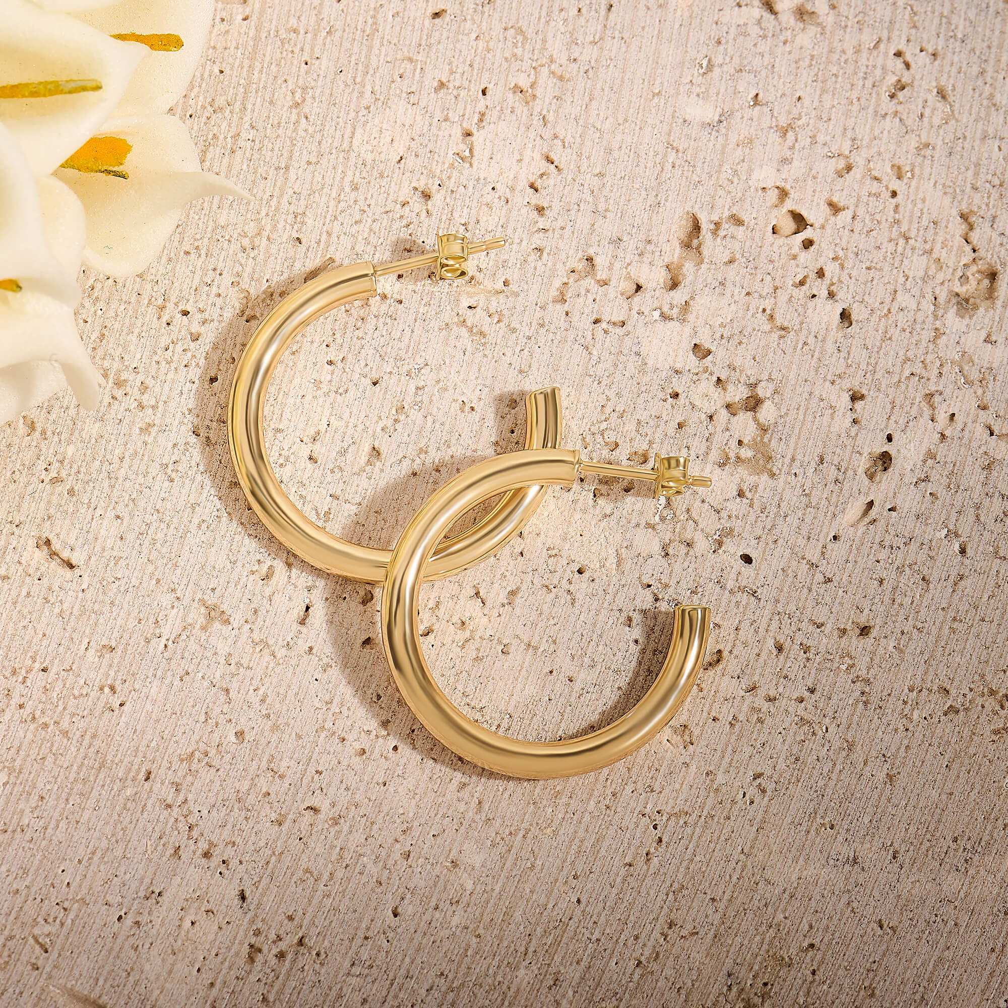 14K Real Gold Open Hoop Earrings