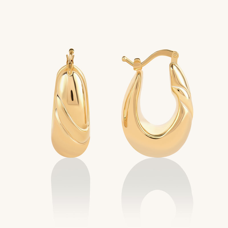 Oval Bold Dome Hoop Earrings in 14K Solid Gold