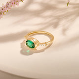 Solid 14K Gold Oval Emerald Bezel Promise Ring 