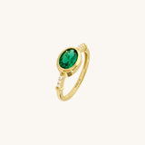 Real 14K Gold Bezel Set Oval Emerald Ring 