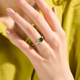 14K Solid Yellow Gold Oval Emerald Bezel Promise Ring 