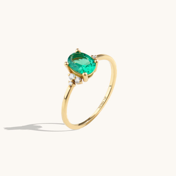 14k Real Gold Oval Emerald Engagement Ring