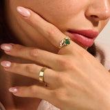 14k Real Yellow Gold Oval Emerald Engagement Ring
