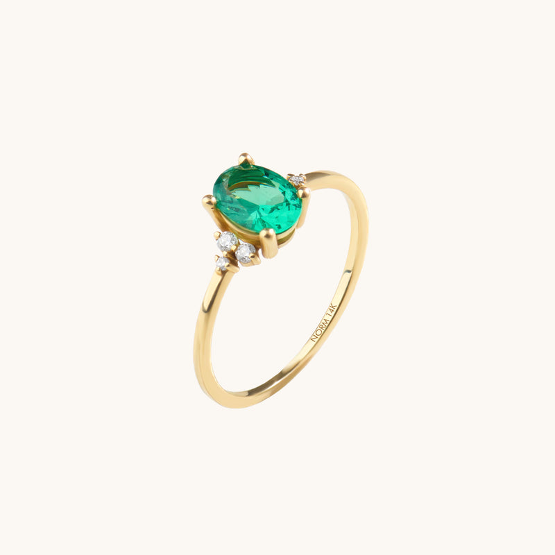 Oval Emerald Engagement Ring in 14k Solid Gold