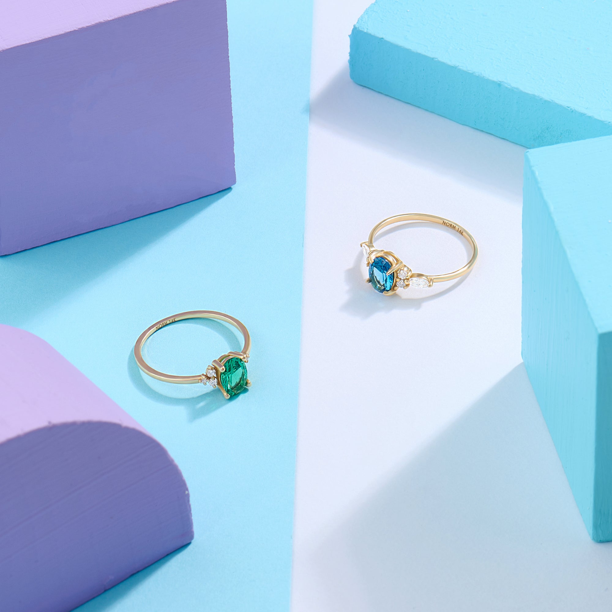 14k Solid Yellow Gold Oval Emerald Engagement Ring