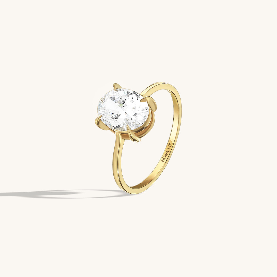 14K Real Yellow Gold Oval-Cut CZ Diamond Engagement Ring