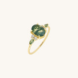 Women's Moss Agate & Diamond Ring in 14K Real Gold