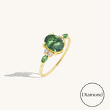 Oval Moss Agate & Diamond Engagement Ring in 14k Solid Gold