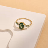 14K Gold Oval Moss Agate Engagement Ring