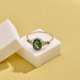 Women's Moss Agate & Diamond Ring in 14K Solid Gold