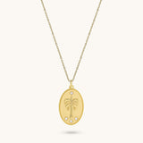 Oval Palm Tree Necklace in Gold Vermeil on 925 Sterling Silver