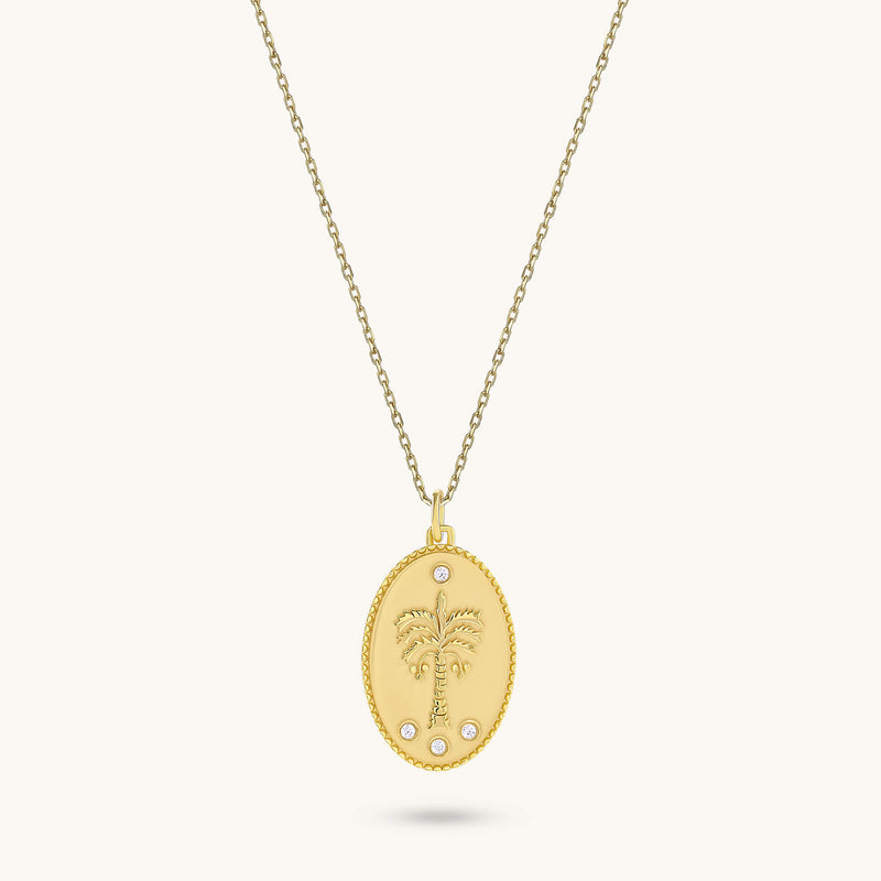 Oval Palm Tree Necklace in Gold Vermeil on 925 Sterling Silver