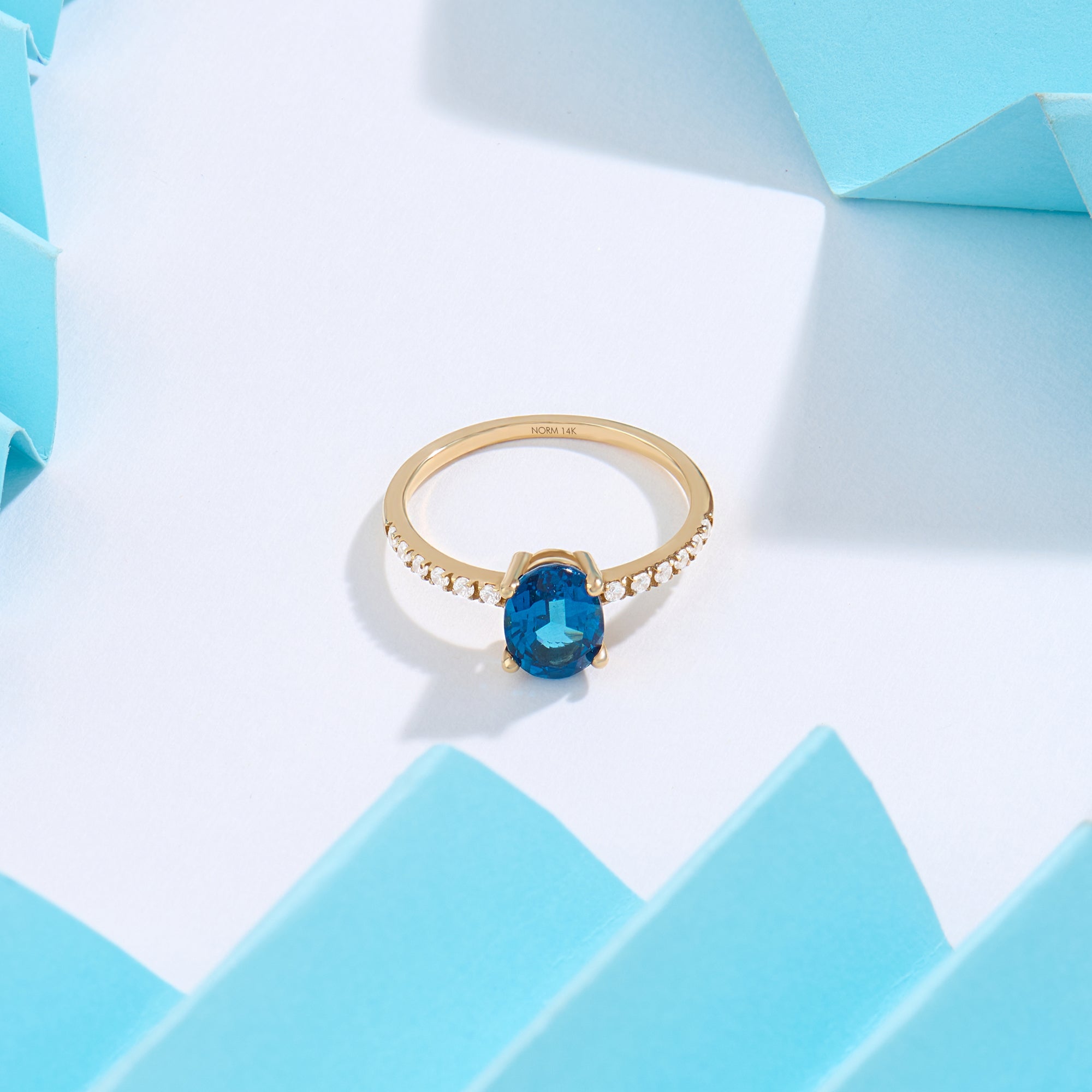 0.66ct Lab Grown Sapphire Solitaire Ring, 0.16ctw Diamond Pave 14k Solid Gold Band