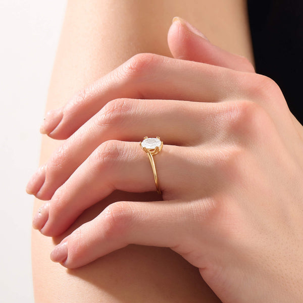 Oval Solitaire Bypass Ring in Real 14K Gold