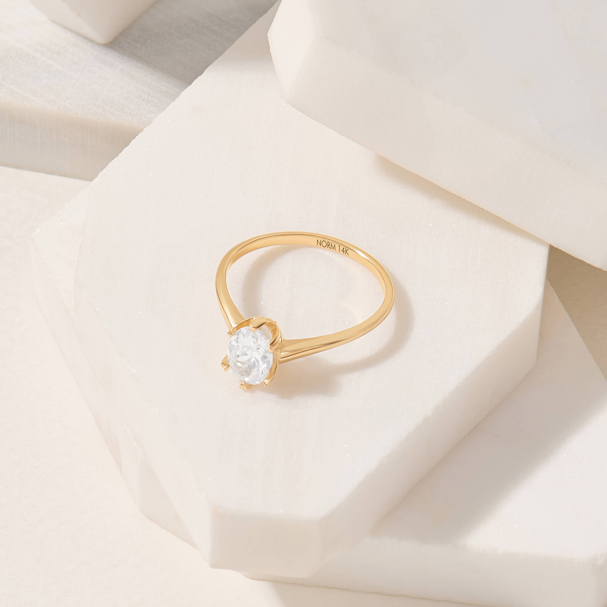 Women's Oval Solitaire Stone Ring in Real Yellow Gold