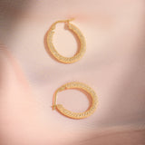 14K Real Gold Oval Textured Hoop Earrings