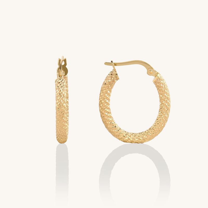 14K Real Gold Oval Vintage Hoop Earrings