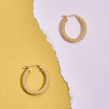 Sparkling Textured Hoop Earrings in 14K Gold