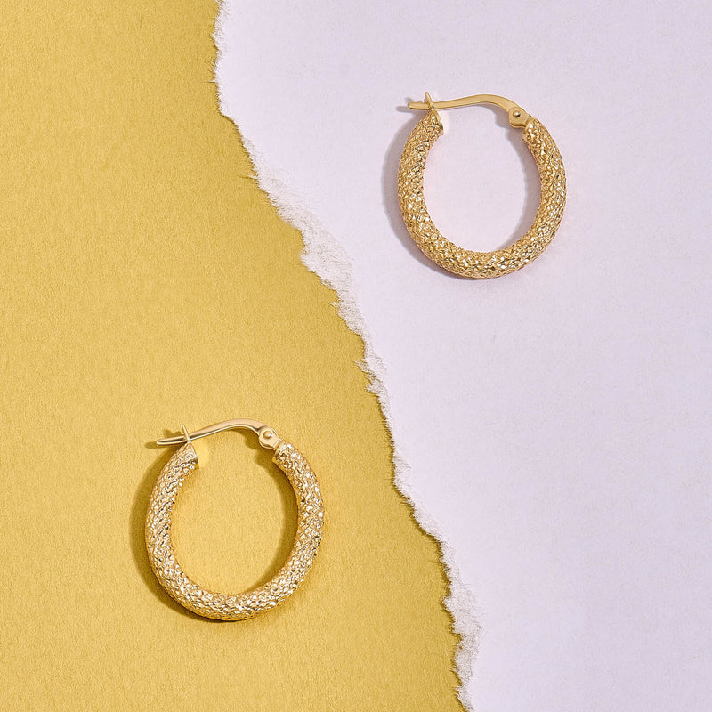 Sparkling Textured Hoop Earrings in 14K Gold