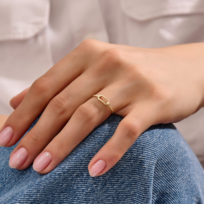 Women's Ovate Link Ring in 14K Yellow Gold