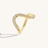14K Gold Deep Wave Ring Paved with CZ Diamonds