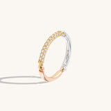 14K Real Gold Three Colored Paved Link Stacking Ring