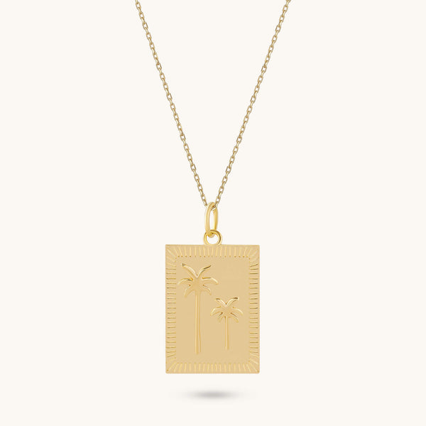 Palm Tree Tag Necklace in Gold Vermeil on 925 Sterling Silver