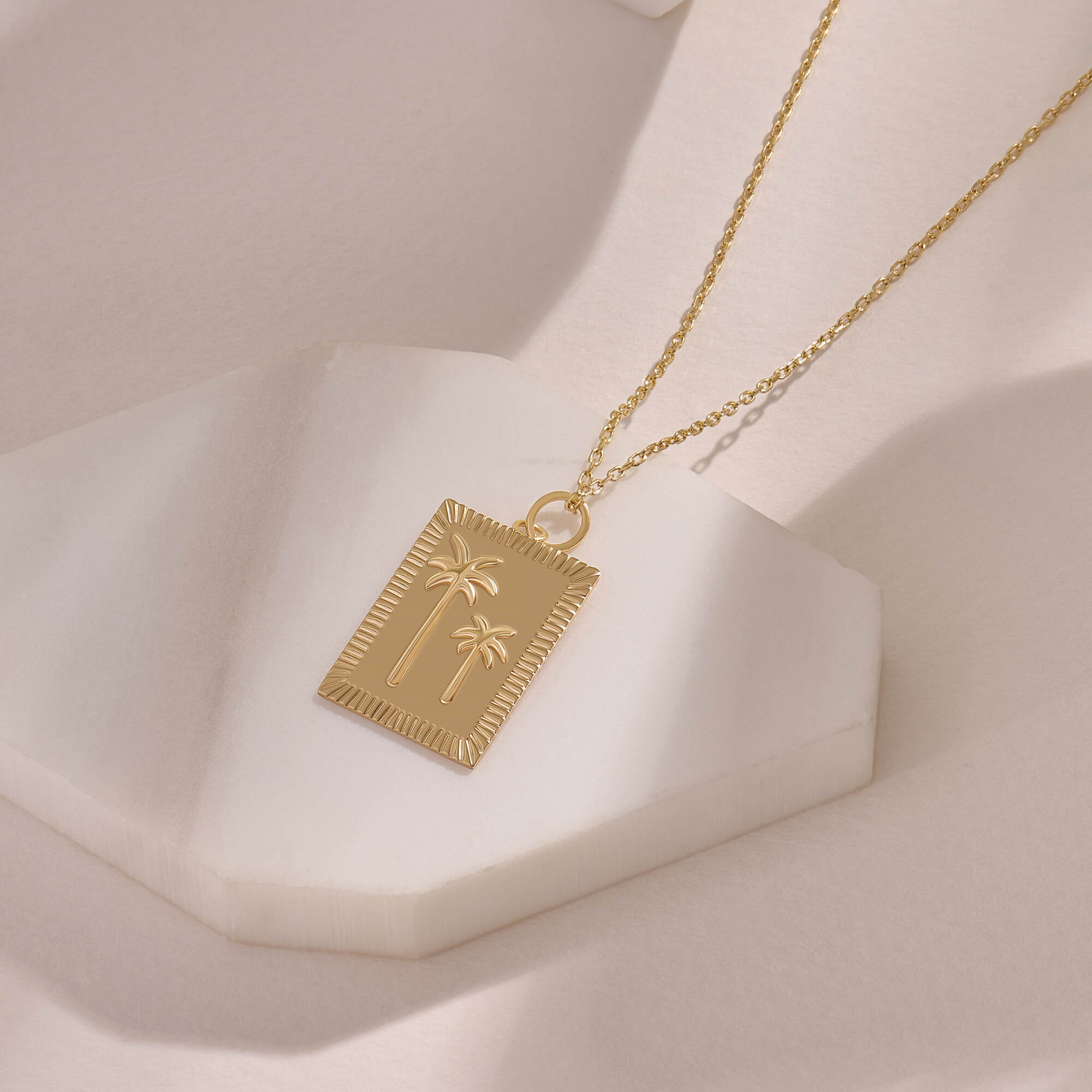 Palm Tree Design Tag Necklace in Gold Vermeil on Solid Silver
