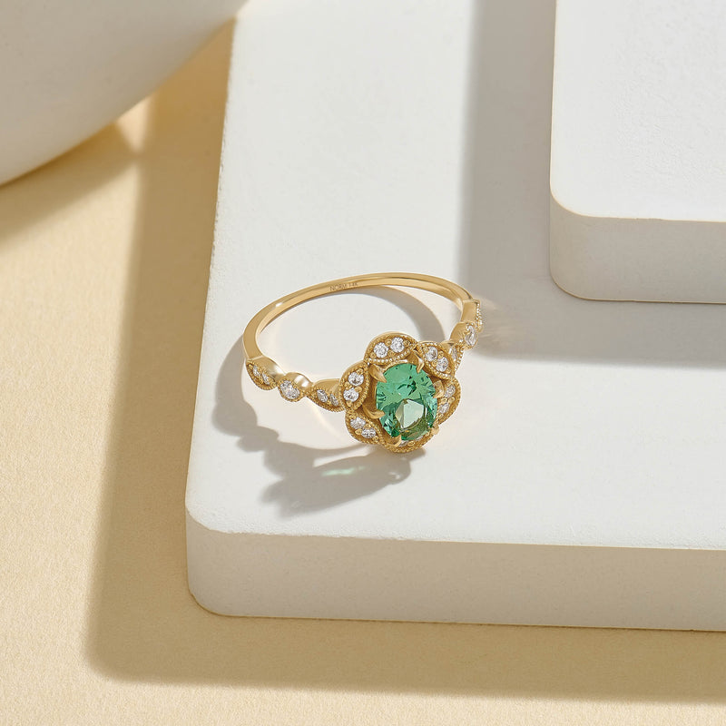 Paraiba Tourmaline Vintage Engagement Ring in 14k Real Gold