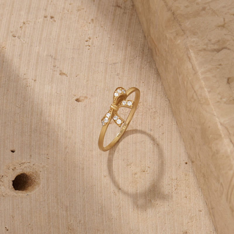 Pave Ribbon Ring in 14k Real Yellow Gold