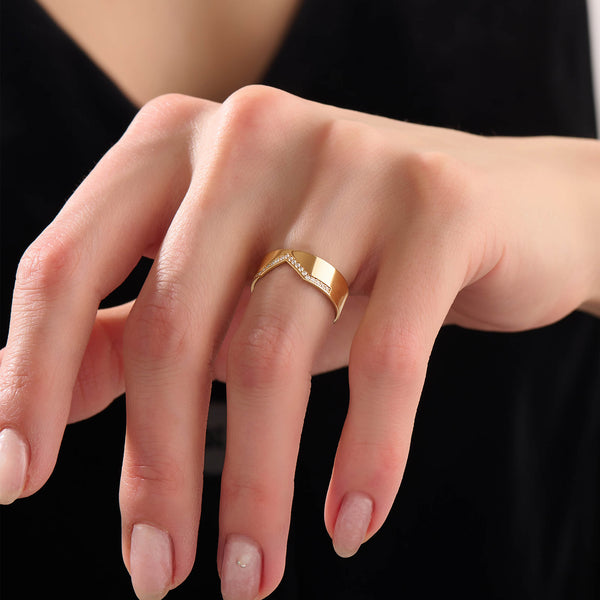 Women's Paved Chevron Band Ring in Solid Gold