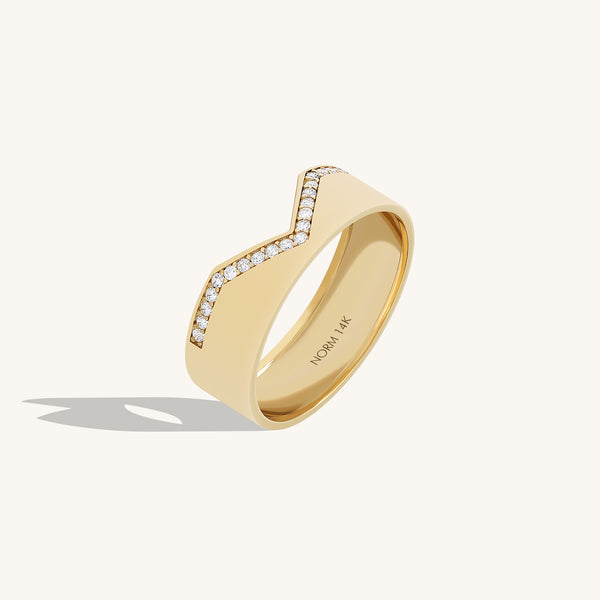 Paved Chevron Band Ring in Solid Gold