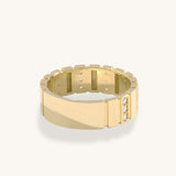 14K Real Gold Ribbed Band Ring Paved with CZ