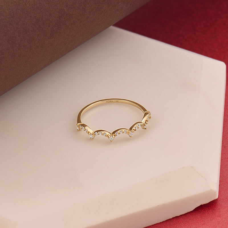 14k Gold Pave Wave Stacking Ring for Women