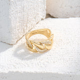14K Gold Chunky Chain Statement Ring, Paved with CZ