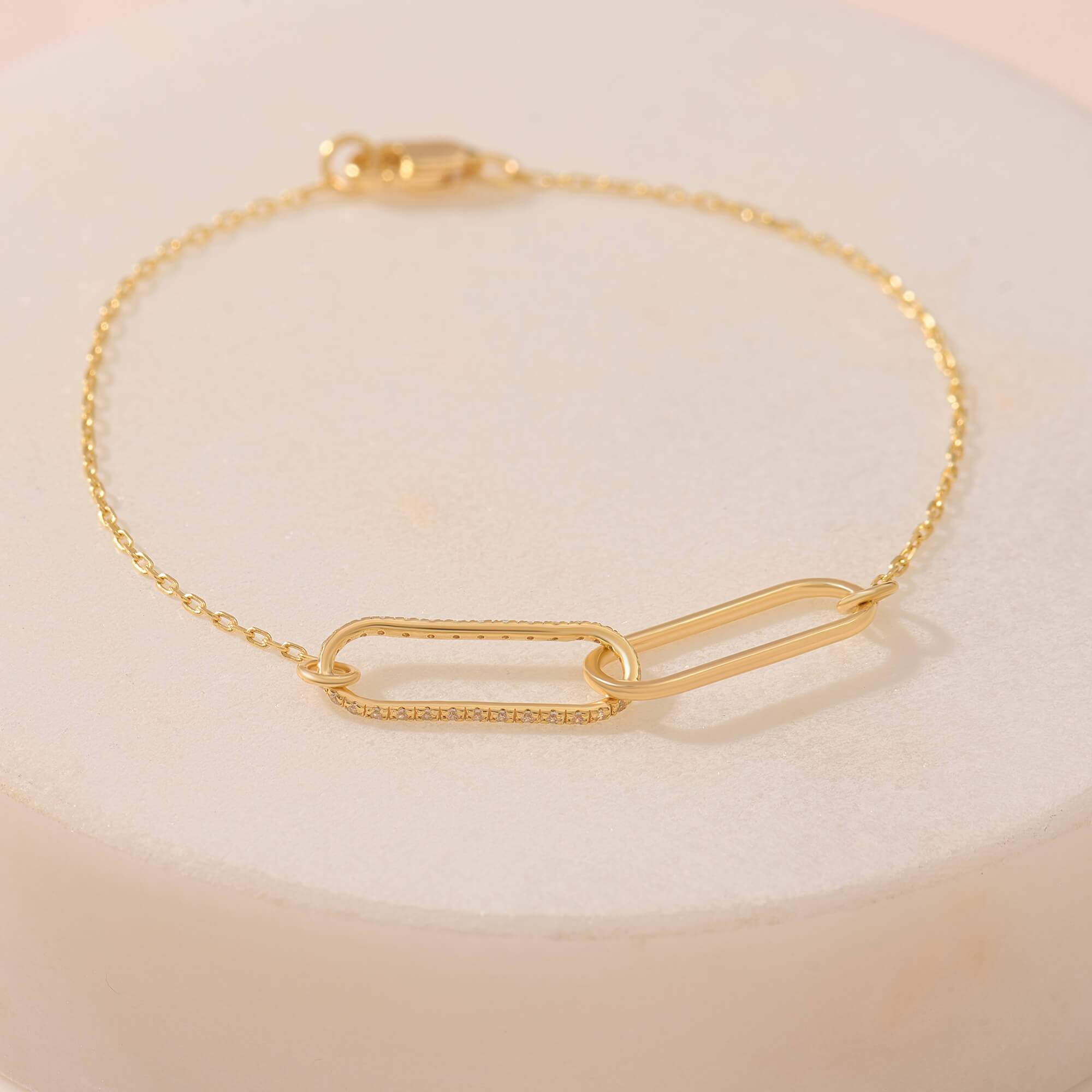 Stone Paved Link Chain Bracelet Gold Vermeil