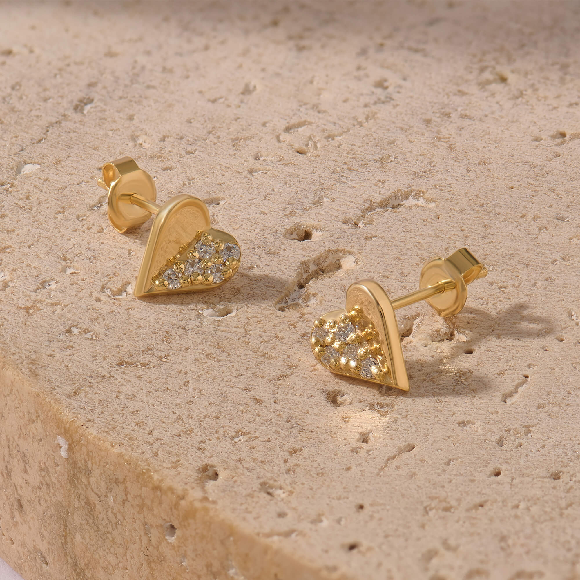 24K Gold Vermeil Pave Mini Heart Studs