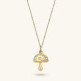 14k Real Gold Minimalist Mushroom Charm Necklace for Women